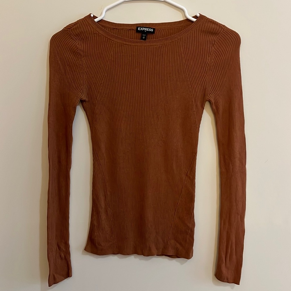 Express Burnt Orangey-Brown Ribbed Sweater Size XS